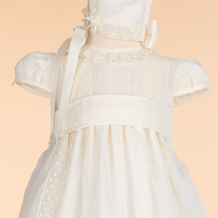 Traditional Christening Gown with Sash and Bonnet