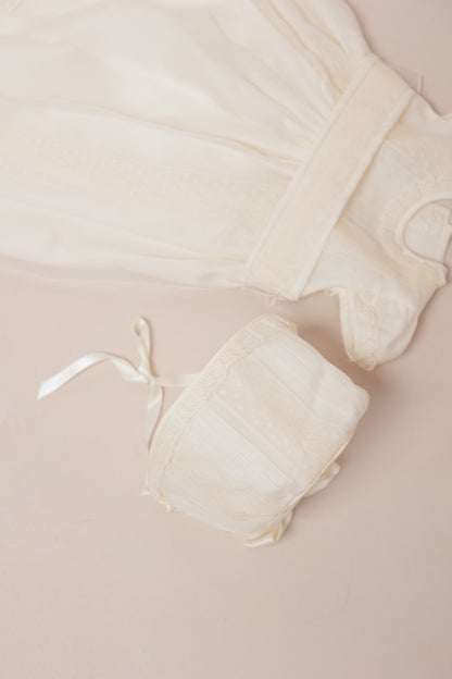 Traditional Christening Gown with Sash and Bonnet