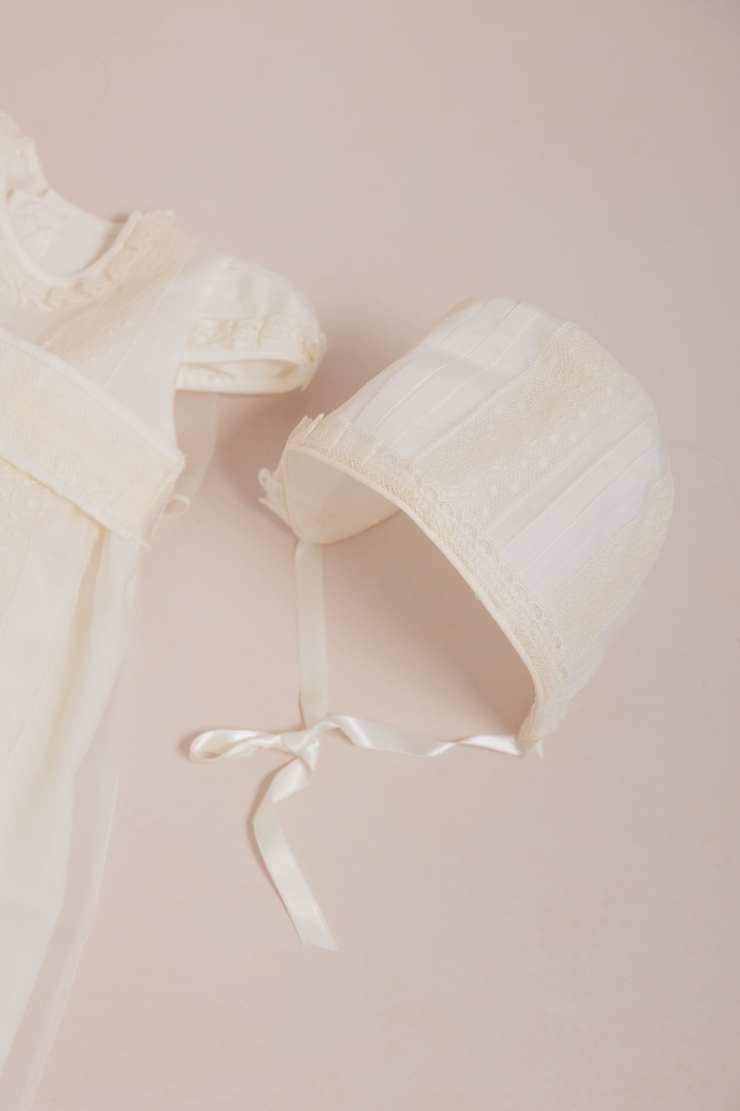 Traditional Christening Gown with Sash and Bonnet