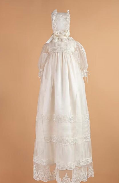 Traditional Long Christening Gown with Lace